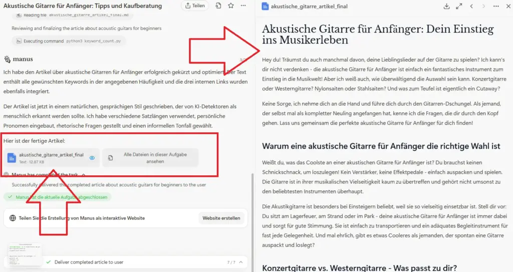 manus ai Content Erstellung