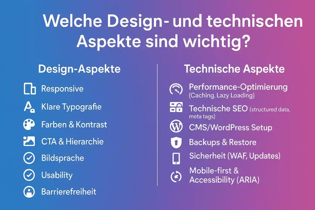 Design- und technische Elemente einer professionellen Homepage